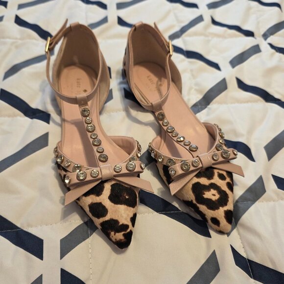 Kate Spade Flats Becca T-Strap Flats in Leopard Print Size 6 - Picture 2 of 9